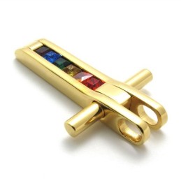 Colgante De Titanio Dorado Con Circonitas De Colores