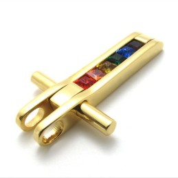 Colgante De Titanio Dorado Con Circonitas De Colores
