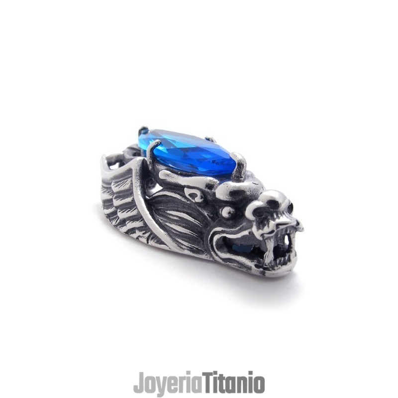 Colgante De Titanio Con Cabeza De Dragón Y Circón Azul