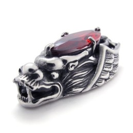 Colgante De Titanio Con Cabeza De Dragón Y Circonita Roja
