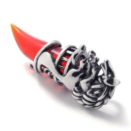 Colgante De Titanio Con Diente De Lobo Rojo