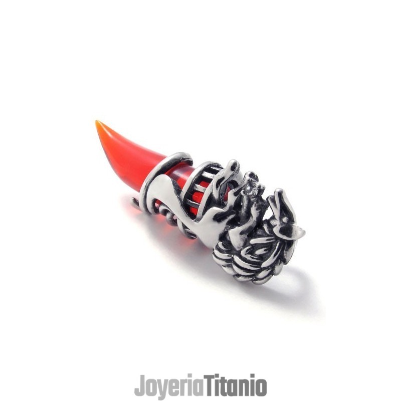 Colgante De Titanio Con Diente De Lobo Rojo Colgante De Titanio Con Diente De Lobo Rojo