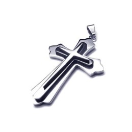 Collar Con Colgante De Cruz De Titanio Puro Y Plata Negra Para Hombre