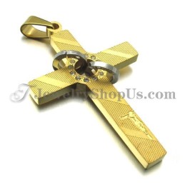 Colgante De Titanio Dorado Con Cruz Y Círculos De Diamantes De Imitación