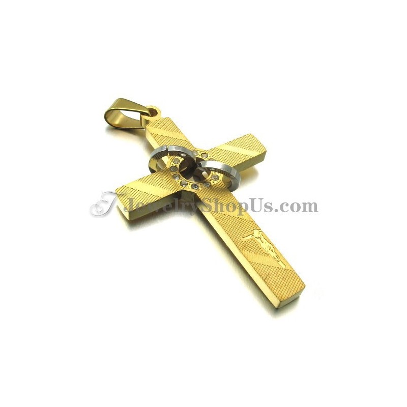 Colgante De Titanio Dorado Con Cruz Y Círculos De Diamantes De Imitación