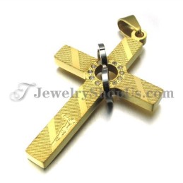 Colgante De Titanio Dorado Con Cruz Y Círculos De Diamantes De Imitación