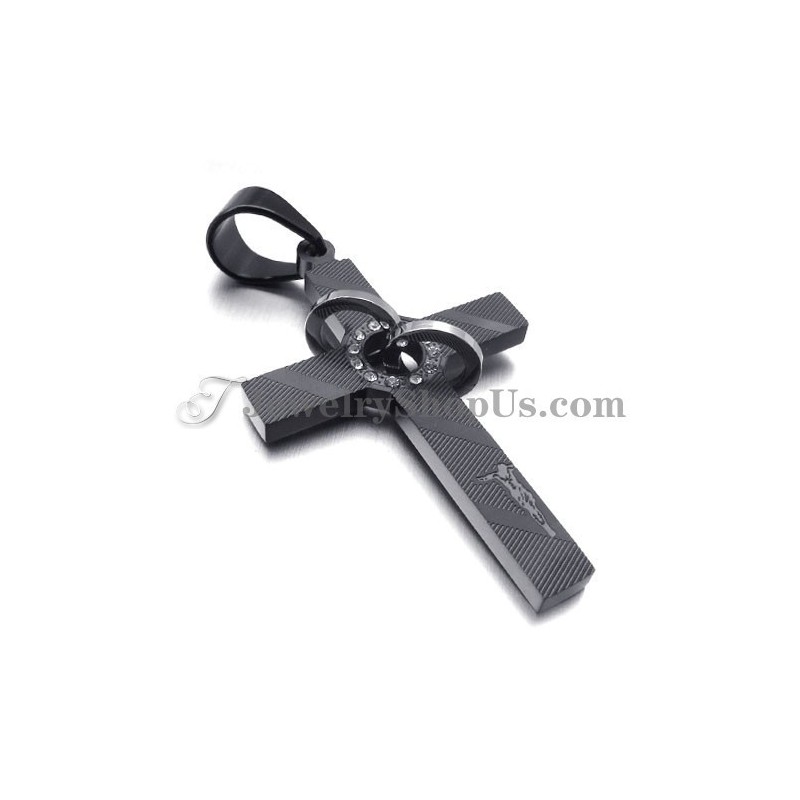 Colgante De Cruz De Titanio Negro Con Círculos De Diamantes De Imitación Colgante De Cruz De Titanio Negro Con Círculos De Diamantes De Imitación