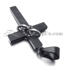 Colgante De Cruz De Titanio Negro Con Círculos De Diamantes De Imitación