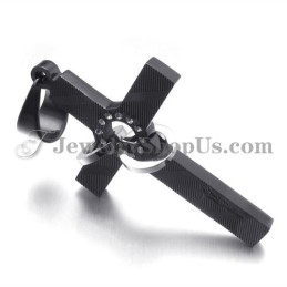 Colgante De Cruz De Titanio Negro Con Círculos De Diamantes De Imitación