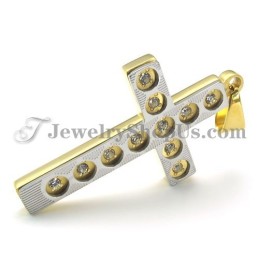 Elegante Colgante De Titanio Con Cruz Dorada Y Diamantes De Imitación