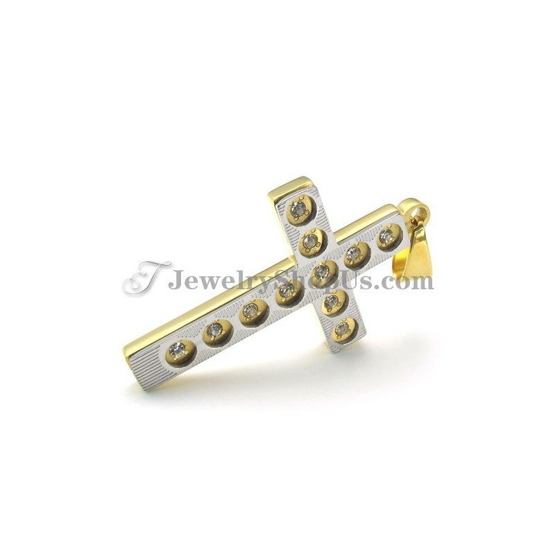 Elegante Colgante De Titanio Con Cruz Dorada Y Diamantes De Imitación