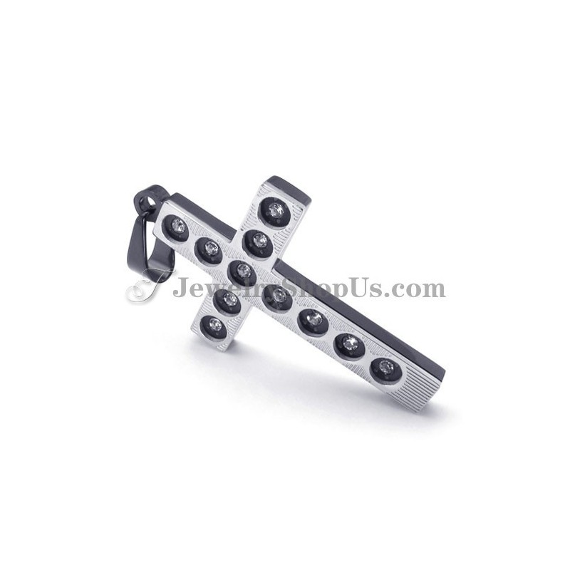 Elegante Colgante De Titanio Con Cruz Negra Y Diamantes De Imitación Elegante Colgante De Titanio Con Cruz Negra Y Diamantes De Imitación