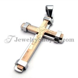 Hermoso Colgante De Cruz De Titanio En Oro Rosa Y Plata