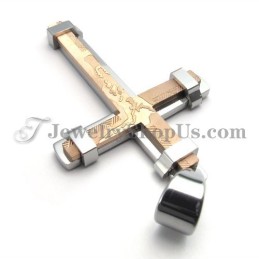 Hermoso Colgante De Cruz De Titanio En Oro Rosa Y Plata