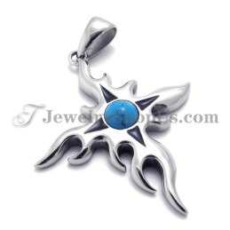 Colgante De Titanio De Moda Con Circonita Azul