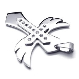Collar Con Colgante De Ala De Cruz De Titanio Puro Y Plata Para Hombre
