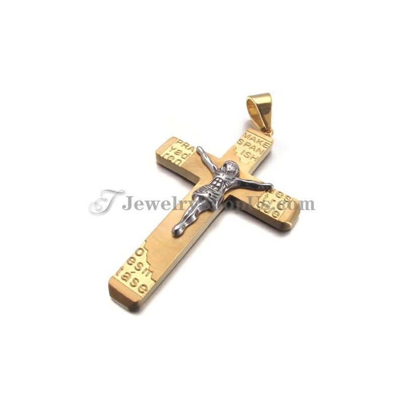 Hermoso Colgante De Cruz De Jesús En Titanio Y Oro Hermoso Colgante De Cruz De Jesús En Titanio Y Oro