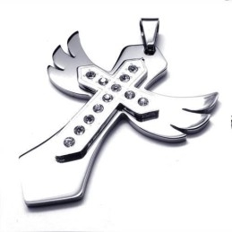Collar Con Colgante De Ala De Cruz De Titanio Puro Y Plata Para Hombre