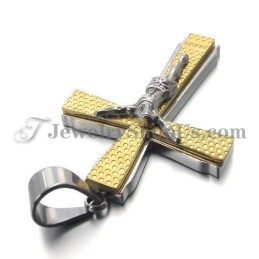 Elegante Colgante De Cruz De Jusus De Titanio Y Oro