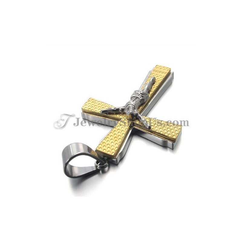 Elegante Colgante De Cruz De Jusus De Titanio Y Oro