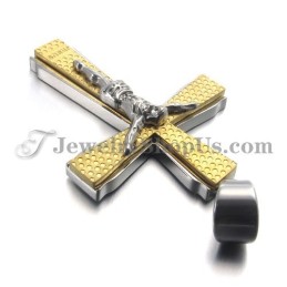 Elegante Colgante De Cruz De Jusus De Titanio Y Oro