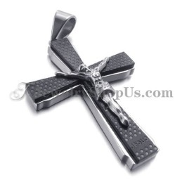 Elegante Colgante De Titanio Negro Con La Cruz De Juso