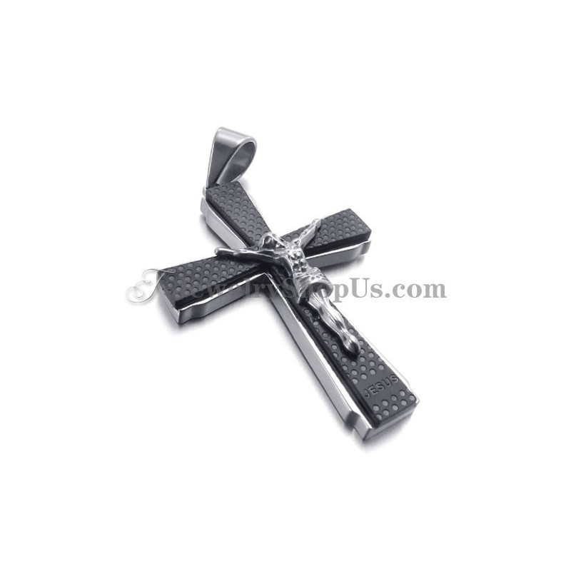 Elegante Colgante De Titanio Negro Con La Cruz De Juso