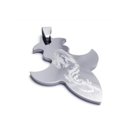 Collar Con Colgante De Dragón Y Cruz De Acero De Tungsteno Para Hombre (Nuevo)