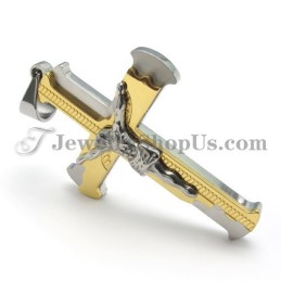 Colgante Clásico De Cruz De Jesús En Oro Y Titanio