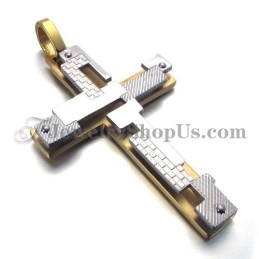 Colgante De Cruz De Titanio Y Oro De Moda
