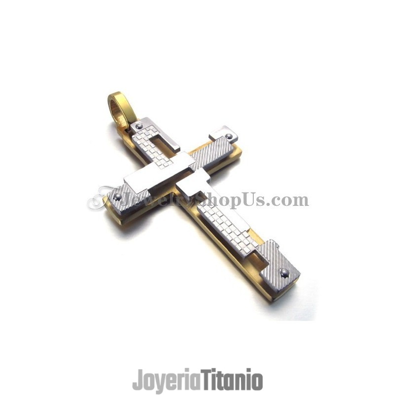 Colgante De Cruz De Titanio Y Oro De Moda