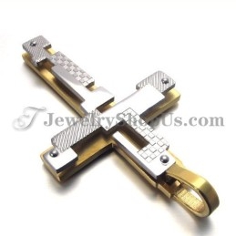 Colgante De Cruz De Titanio Y Oro De Moda