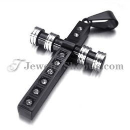 Hermoso Colgante De Cruz De Titanio Negro Con Diamantes De Imitación