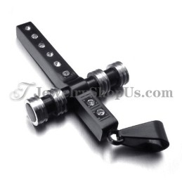 Hermoso Colgante De Cruz De Titanio Negro Con Diamantes De Imitación