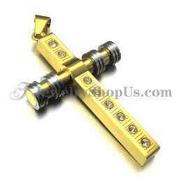 Hermoso Colgante De Cruz De Titanio Dorado Con Diamantes De Imitación