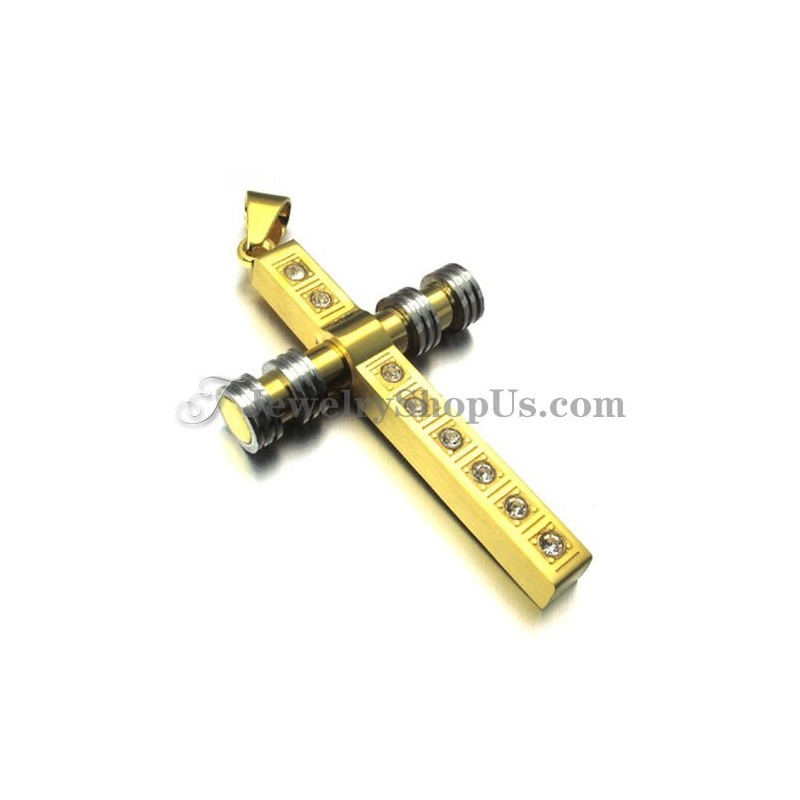Hermoso Colgante De Cruz De Titanio Dorado Con Diamantes De Imitación