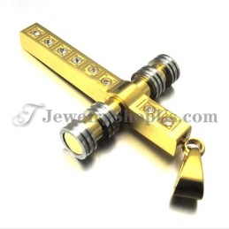 Hermoso Colgante De Cruz De Titanio Dorado Con Diamantes De Imitación