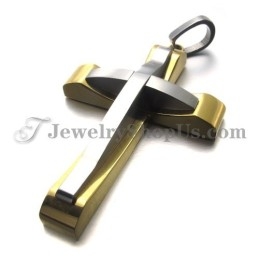 Elegante Colgante De Cruz De Oro Y Titanio
