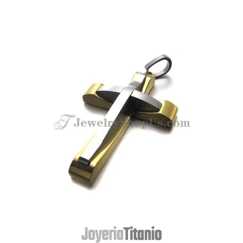 Elegante Colgante De Cruz De Oro Y Titanio Elegante Colgante De Cruz De Oro Y Titanio