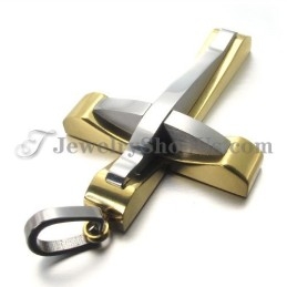 Elegante Colgante De Cruz De Oro Y Titanio