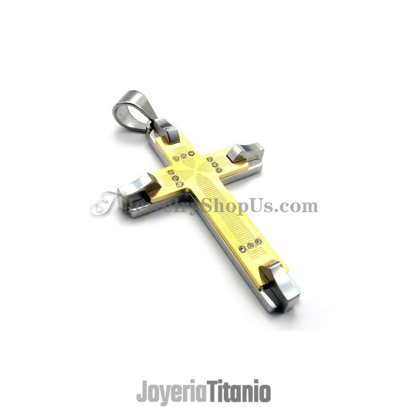 Hermoso Colgante De Cruz De Titanio Dorado Con Diamantes De Imitación Hermoso Colgante De Cruz De Titanio Dorado Con Diamantes De Imitación