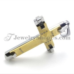 Hermoso Colgante De Cruz De Titanio Dorado Con Diamantes De Imitación