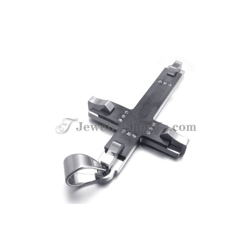 Hermoso Colgante De Cruz De Titanio Negro Con Diamantes De Imitación