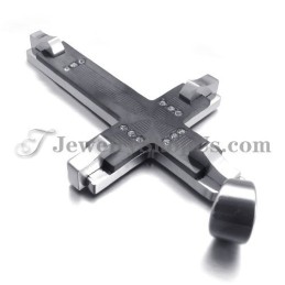 Hermoso Colgante De Cruz De Titanio Negro Con Diamantes De Imitación