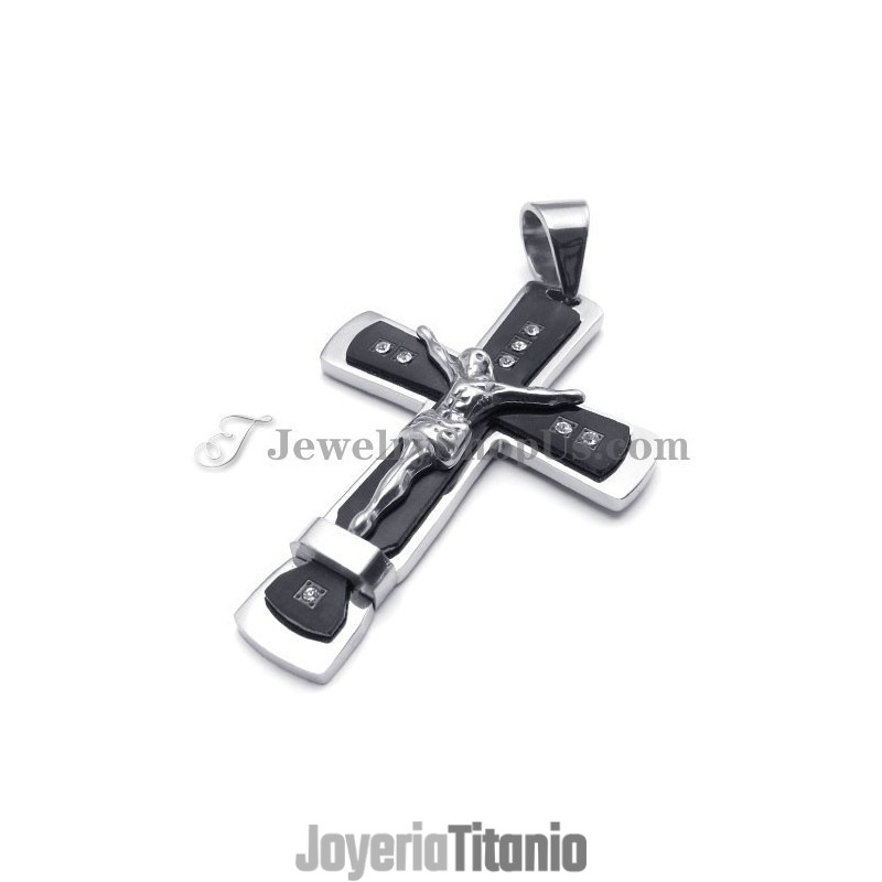Colgante Clásico De Titanio Negro Con La Cruz De Jesús Colgante Clásico De Titanio Negro Con La Cruz De Jesús