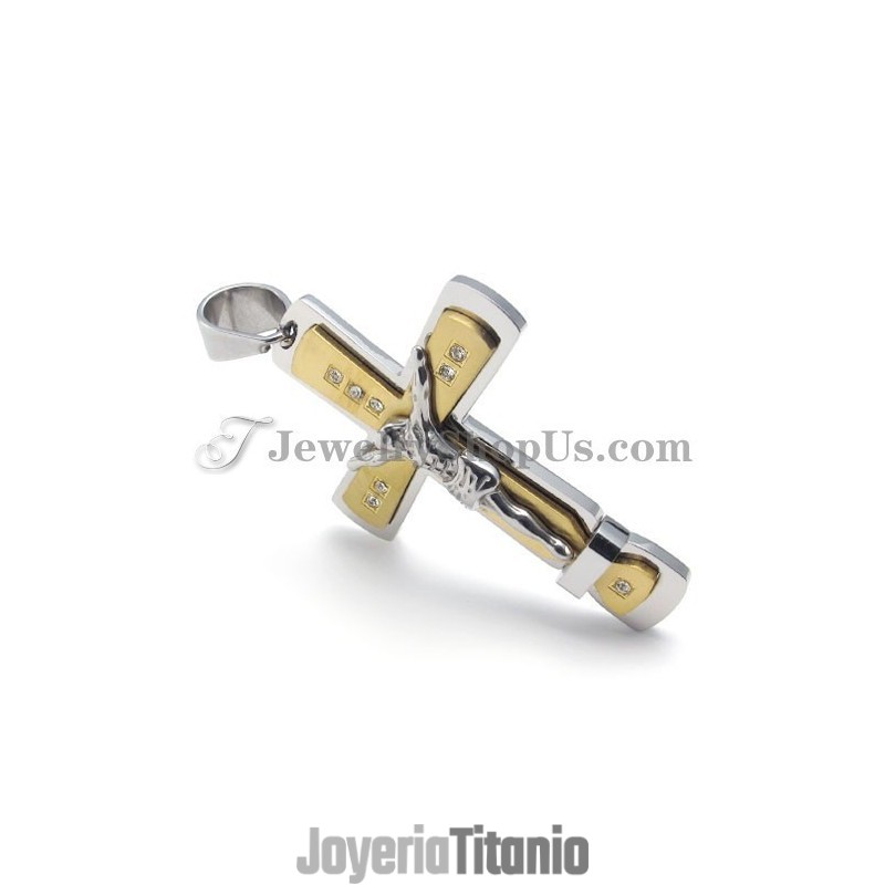 Hermoso Colgante De Cruz De Jesús En Titanio Y Oro Hermoso Colgante De Cruz De Jesús En Titanio Y Oro