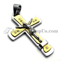 Hermoso Colgante De Cruz De Jesús En Titanio Y Oro