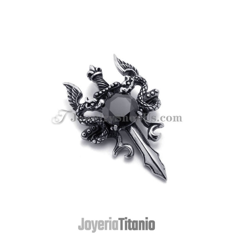 Colgante De Espada De Titanio De Moda Con Circonita Negra Colgante De Espada De Titanio De Moda Con Circonita Negra