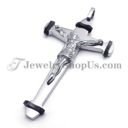 Elegante Colgante De Cruz De Jesús En Titanio Negro