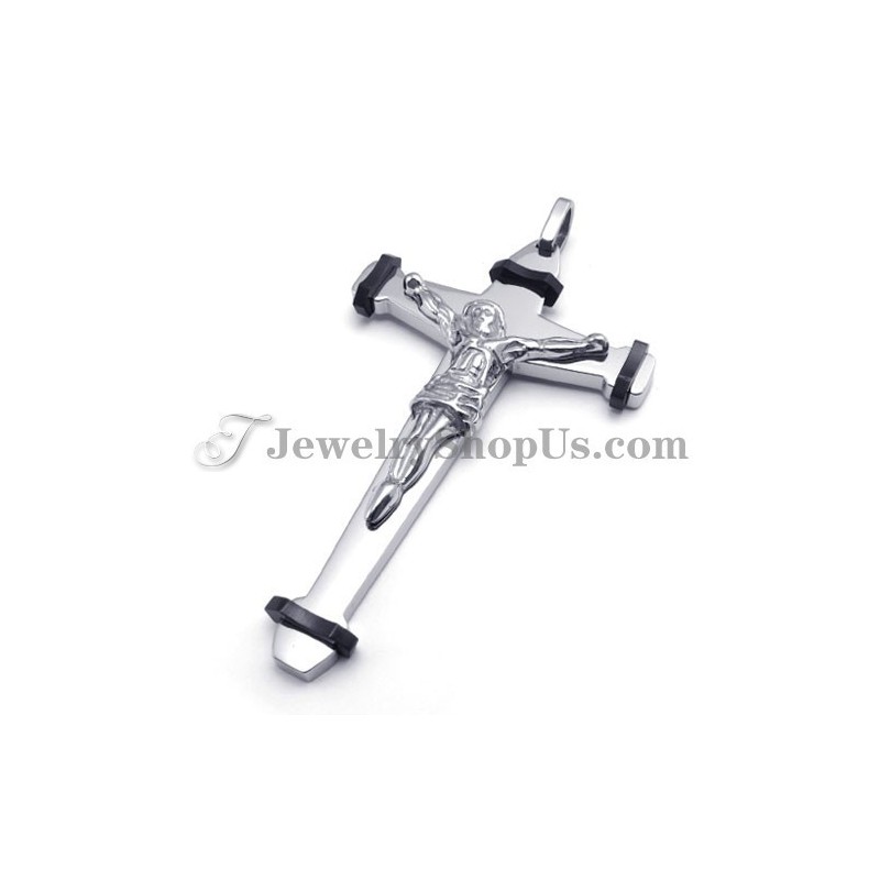Elegante Colgante De Cruz De Jesús En Titanio Negro